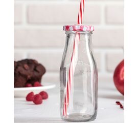 Бутыль стеклянная с крышкой и трубочкой 300мл, «Лаконичность», 6,5×15,5см, цвет МИКС 2366713