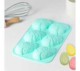 Форма силиконовая для выпечки 27×17 см, Доляна «Пасха»,  6 ячеек, цвет мятный 651938