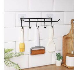 Держатель для кухонных принадлежностей настенный Доляна, 5 крючков, 28×8×8 см, чёрный 5168773