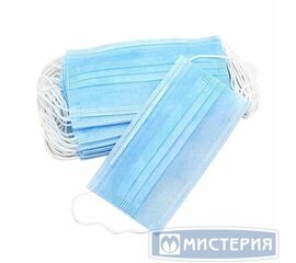 Маска медиц.3-х слойная голубая на резинках , р-р 18х9 см  432106д