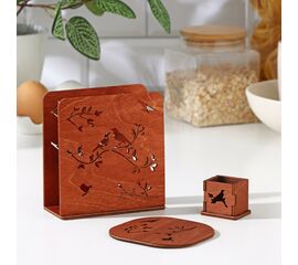 Набор для сервировки «Сказка», салфетница, подставка под горячее, под зубочистки коричн, 9428877