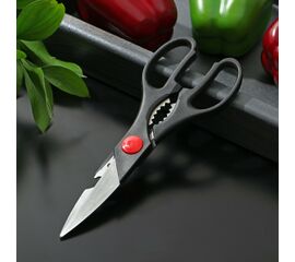 Ножницы кухонные 20см, Доляна «Помощник», с открывалкой для бутылки, цвет чёрный 120255