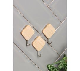 Крючки самоклеящиеся 3 шт, Доляна «Деревянные ромбы» светлое дерево 4587442