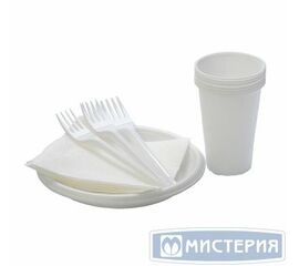 Набор «Шашлычок» (6 белых стаканов, 6 дес. белых тарелок, 6 белых вилок, 6 белых салфеток) 187430