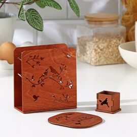 Набор для сервировки «Сказка», салфетница, подставка под горячее, под зубочистки коричн, 9428877