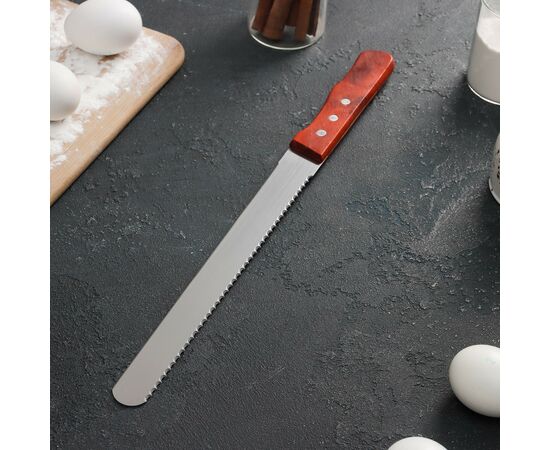 Нож для бисквита двусторонний с крупными зубцами и ровным краем, лезвие 25 см 2675714