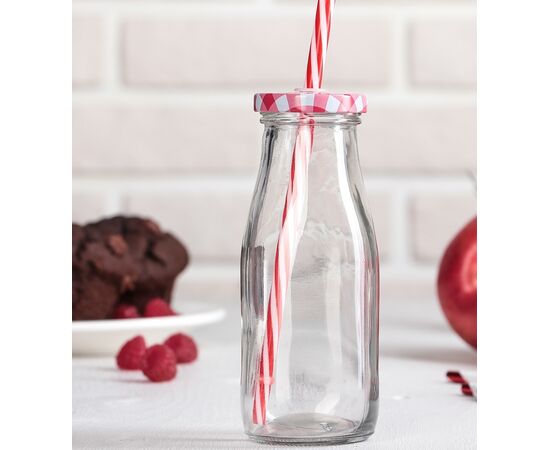 Бутыль стеклянная с крышкой и трубочкой 300мл, «Лаконичность», 6,5×15,5см, цвет МИКС 2366713