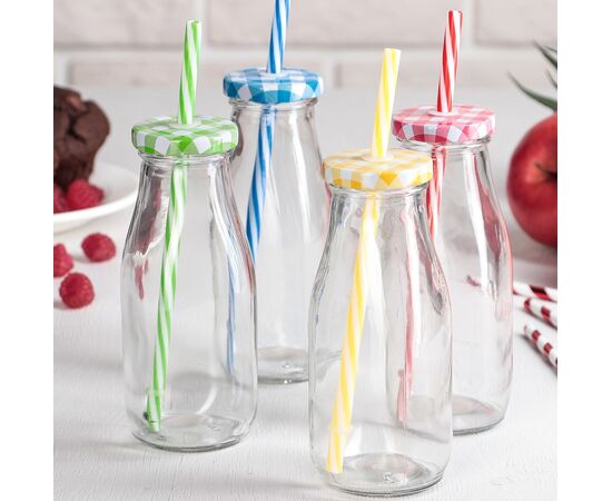 Бутыль стеклянная с крышкой и трубочкой 300мл, «Лаконичность», 6,5×15,5см, цвет МИКС 2366713, изображение 6