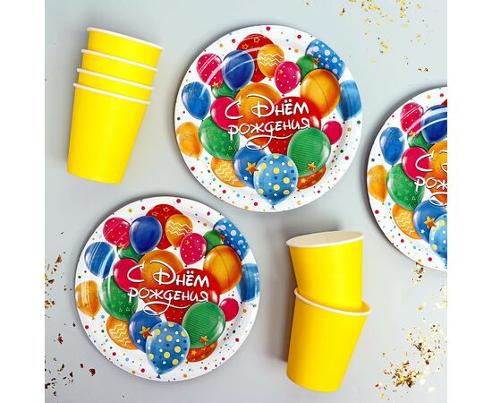 Набор бумажной посуды 12пр «С днём рождения», шарики 7105122, изображение 2