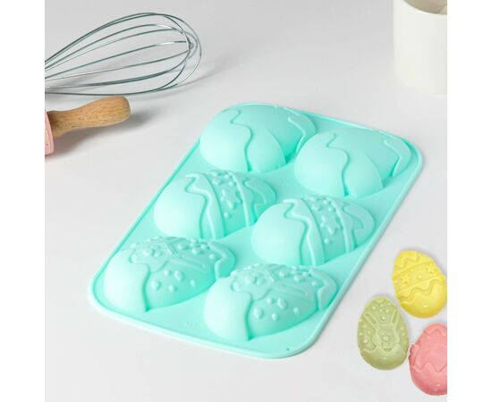 Форма силиконовая для выпечки 27×17 см, Доляна «Пасха»,  6 ячеек, цвет мятный 651938