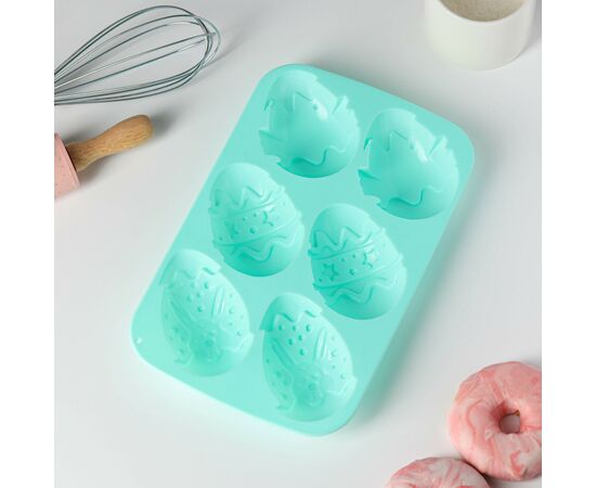 Форма силиконовая для выпечки 27×17 см, Доляна «Пасха»,  6 ячеек, цвет мятный 651938, изображение 2