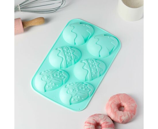 Форма силиконовая для выпечки 27×17 см, Доляна «Пасха»,  6 ячеек, цвет мятный 651938, изображение 3