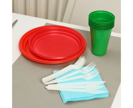 Набор одноразовой посуды «Светофор», тарелки 20,5см, 17см, стаканы, вилки, ножи, салфетки 9080895, изображение 2