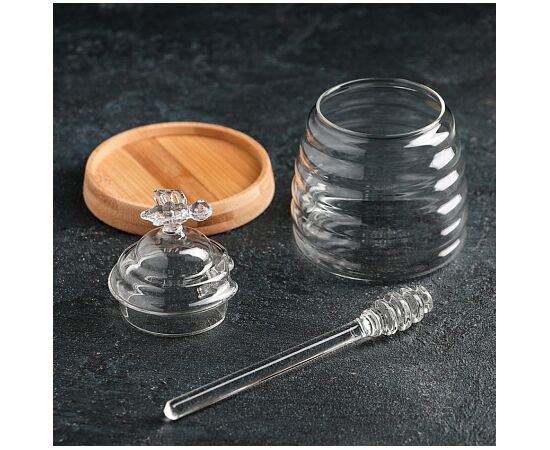 Банка для меда 500мл BEE 14см с деревянной ложкой NC2229, изображение 3