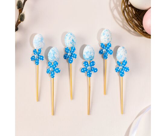 Шпажки яйцо цветочек синий, набор 6 шт 10348575, изображение 2