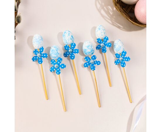 Шпажки яйцо цветочек синий, набор 6 шт 10348575, изображение 3