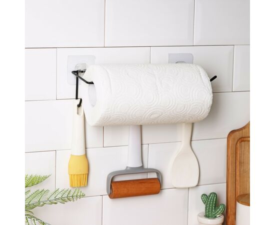 Держатель для кухонных принадлежностей настенный Доляна, 5 крючков, 28×8×8 см, чёрный 5168773, изображение 2