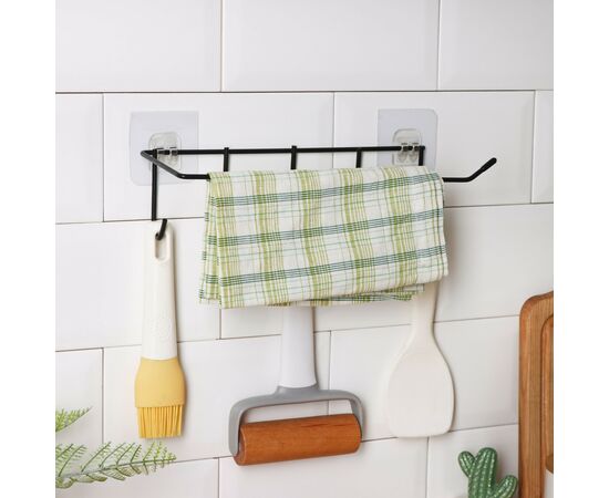Держатель для кухонных принадлежностей настенный Доляна, 5 крючков, 28×8×8 см, чёрный 5168773, изображение 3