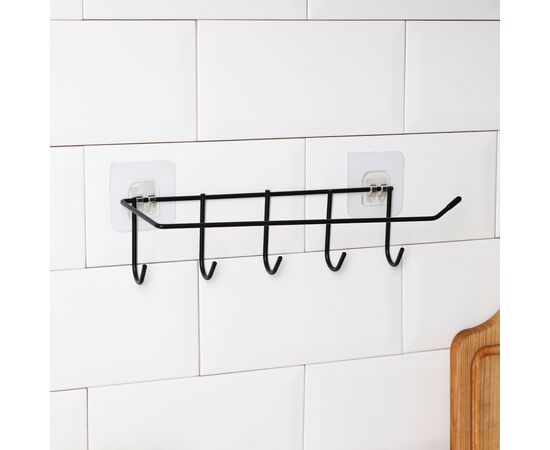 Держатель для кухонных принадлежностей настенный Доляна, 5 крючков, 28×8×8 см, чёрный 5168773, изображение 4