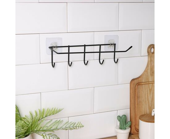 Держатель для кухонных принадлежностей настенный Доляна, 5 крючков, 28×8×8 см, чёрный 5168773, изображение 5