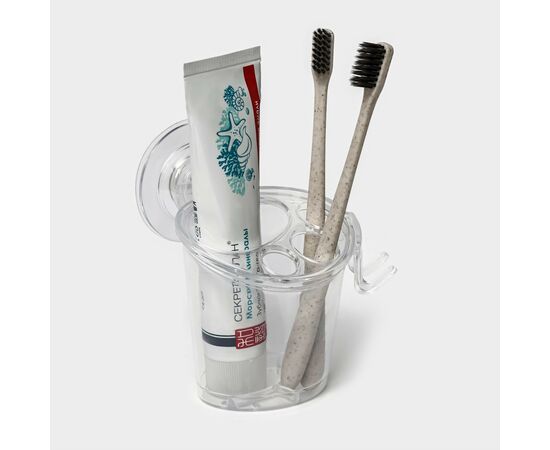 Держатель для зубных щёток и пасты 12,5×11,5×11 см, на липучке Доляна прозрачный 10130827, изображение 2