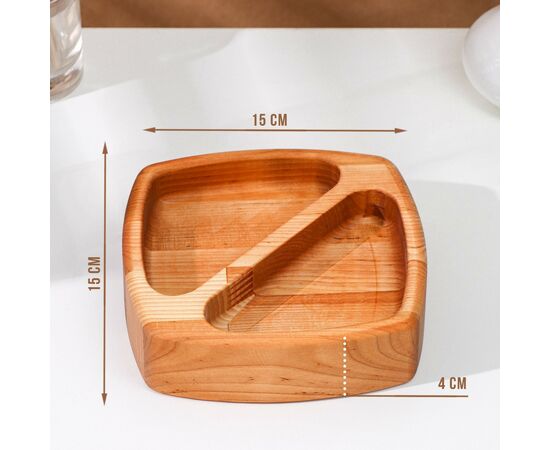 Менажница глубокая, 2 секций, береза, 15x15x4 см 9436464, изображение 3