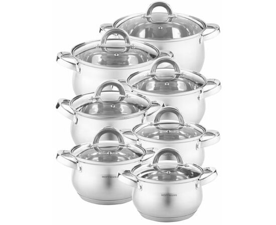 Набор кастрюль 12пр, НМ 5214 , (2,1л,2,1л,3,1л,3,1л,4,1л,7,4л) 5-ти сл.