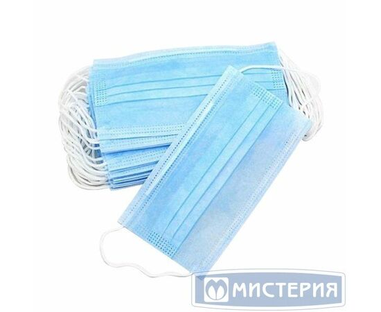 Маска медиц.3-х слойная голубая на резинках , р-р 18х9 см  432106д
