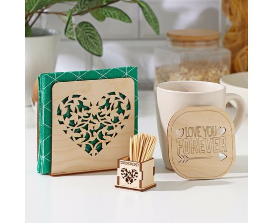 Набор для сервировки «От сердца», салфетница, подставка под горячее, под зубочистки 9428875