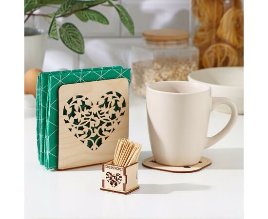 Набор для сервировки «От сердца», салфетница, подставка под горячее, под зубочистки 9428875, изображение 2