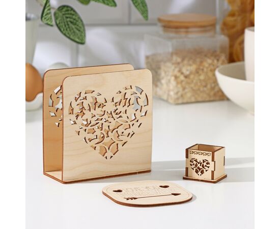 Набор для сервировки «От сердца», салфетница, подставка под горячее, под зубочистки 9428875, изображение 3