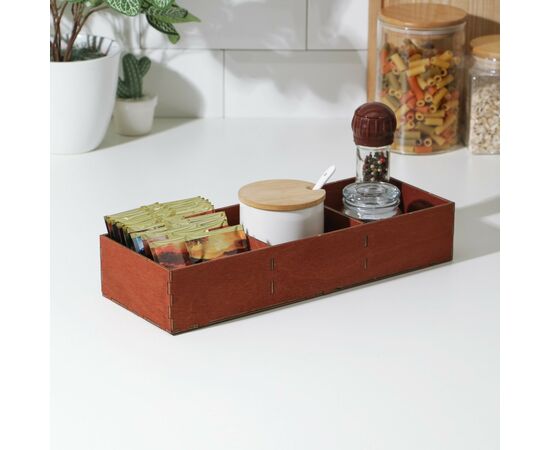 Органайзер деревянный для чая и кухонных принадлежностей Доляна, 33×12×6 см, мокко 9787535
