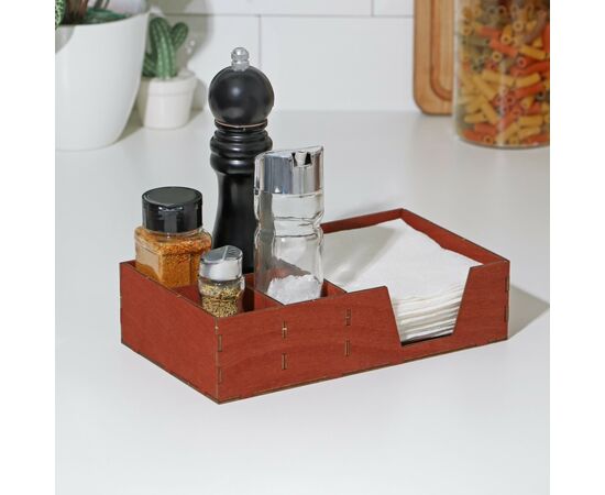Салфетница деревянная Доляна, с отделениями для специй, 13,5×23,5×6 см, цвет мокко 9787541