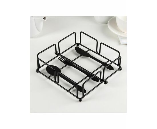 Салфетница с держателем ""ПРИБОРЫ"" 18х18х7 см, цвет черный   4329136   ", изображение 2