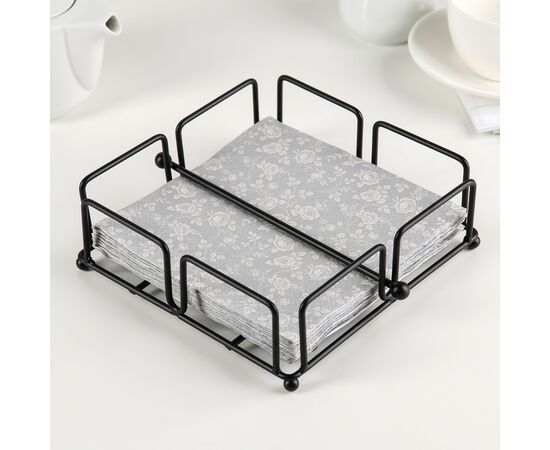 Салфетница с держателем ""ПРИБОРЫ"" 18х18х7 см, цвет черный   4329136   "