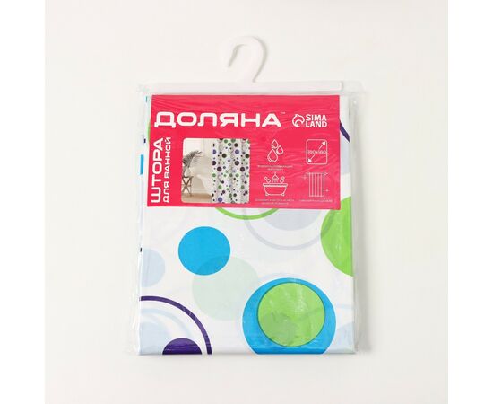 Штора для ванной 180×180 см, Доляна «Круги», PEVA 605962, изображение 5