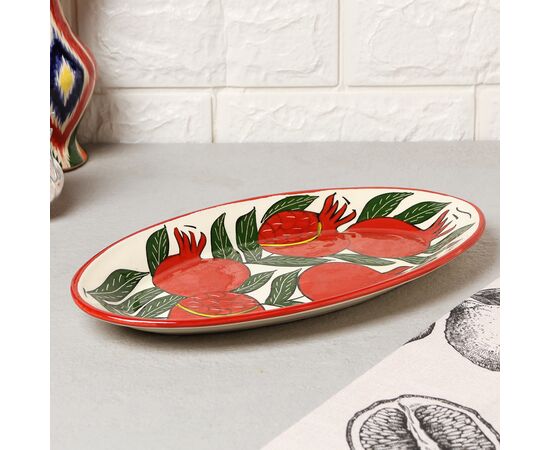 Блюдо овальное 29,5см, Риштанская Керамика "Гранаты", разноцветное, овальное 10402746
