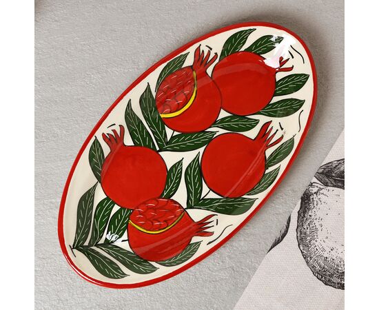 Блюдо овальное 29,5см, Риштанская Керамика "Гранаты", разноцветное, овальное 10402746, изображение 2