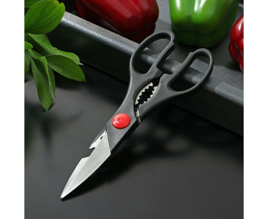 Ножницы кухонные 20см, Доляна «Помощник», с открывалкой для бутылки, цвет чёрный 120255