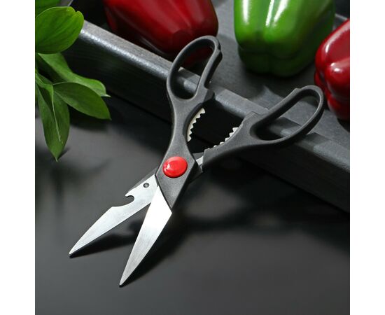 Ножницы кухонные 20см, Доляна «Помощник», с открывалкой для бутылки, цвет чёрный 120255, изображение 3