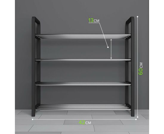 Обувница Доляна, 4 яруса, 42×19×60 см, цвет чёрный 139018, изображение 3