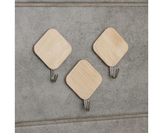 Крючки самоклеящиеся 3 шт, Доляна «Деревянные ромбы» светлое дерево 4587442, изображение 6