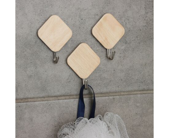 Крючки самоклеящиеся 3 шт, Доляна «Деревянные ромбы» светлое дерево 4587442, изображение 7