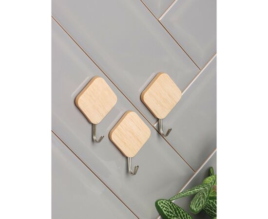 Крючки самоклеящиеся 3 шт, Доляна «Деревянные ромбы» светлое дерево 4587442