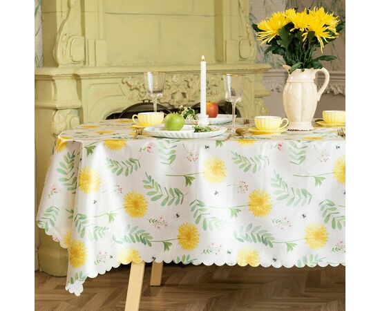 Скатерть 145х110 см, Доляна "Уellow flowers" 100% п/э 10389108