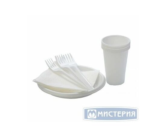 Набор «Шашлычок» (6 белых стаканов, 6 дес. белых тарелок, 6 белых вилок, 6 белых салфеток) 187430