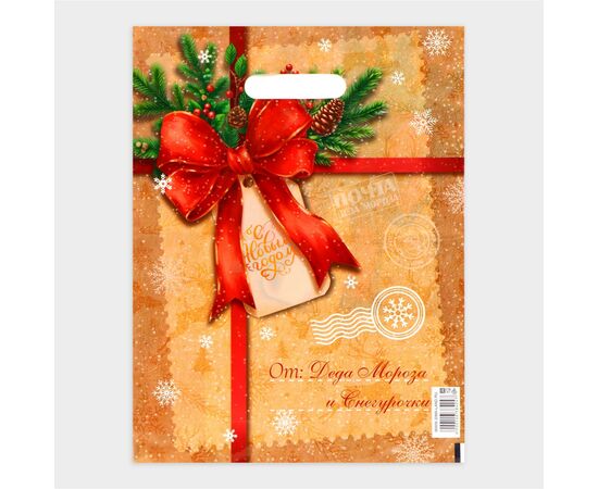 Пакет "Послание от деда мороза и снегурочки", полиэтиленовый с вырубной ручкой, 30 х 40 см, 10638424, изображение 2