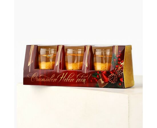 Набор гелевых свечей 3шт, «Счастливого нового года», золотые, 2,5 х2,5 х 2,5 см 10253732, изображение 4