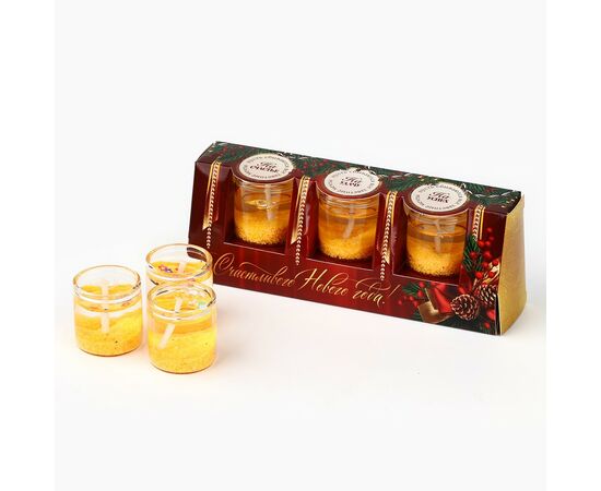 Набор гелевых свечей 3шт, «Счастливого нового года», золотые, 2,5 х2,5 х 2,5 см 10253732, изображение 6