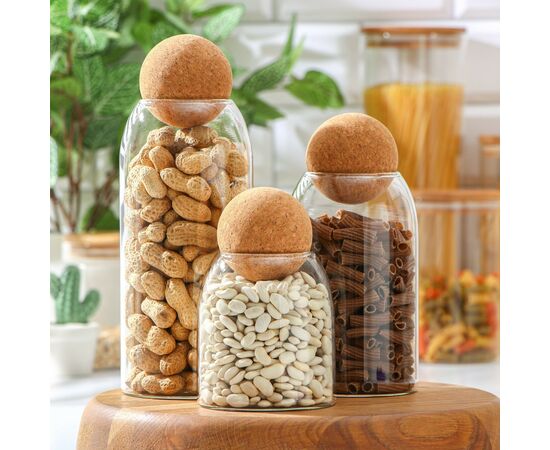 Набор банок 3 пр (450/700/1000мл) стеклянных для сыпучих продуктов Magistro «Эко», 5429706